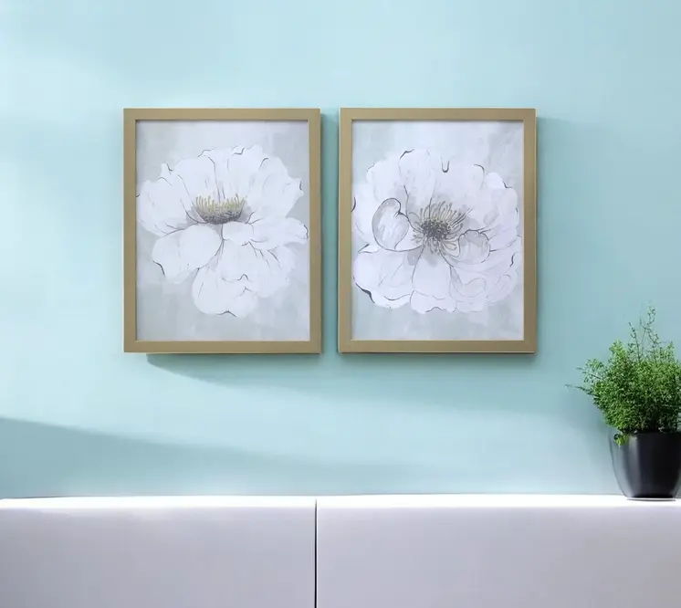 Set of Two White Rose Gold Picture Frame Painting Wall Art