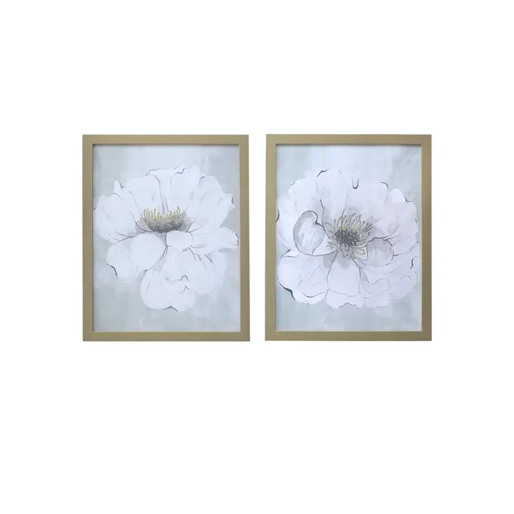 Set of Two White Rose Gold Picture Frame Painting Wall Art