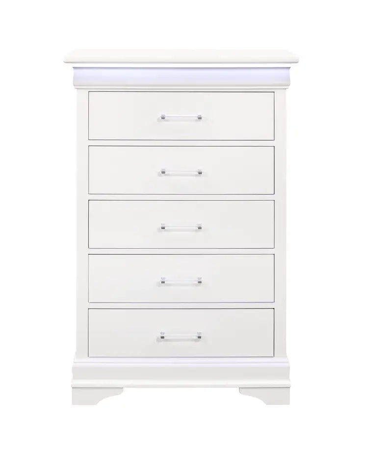 16" White Solid Wood Five Drawer Chest with LED Lighting