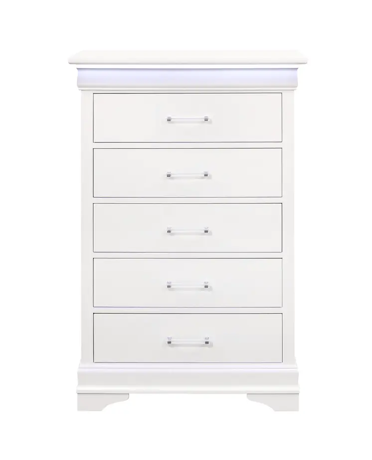 16" White Solid Wood Five Drawer Chest with LED Lighting