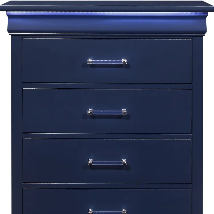 16" Blue Solid Wood Five Drawer Chest With LED Lighting