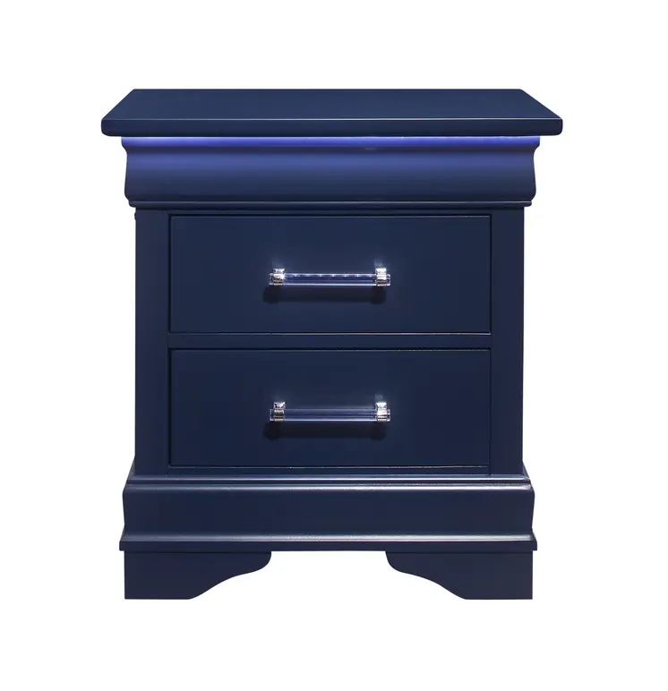 24" Blue Wood Lighted Two Drawer Nightstand