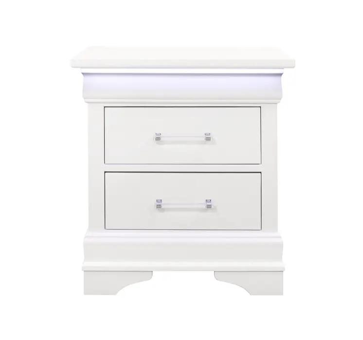 24" White Wood Lighted Two Drawer Nightstand