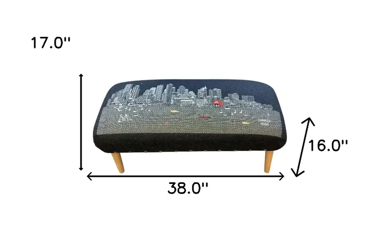 38" Gray Wool and Brown Ottoman