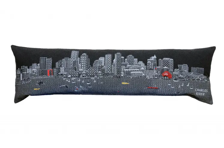 14" X 45" Black Gray and White Hometown Pride Wool Lumbar Throw Pillow