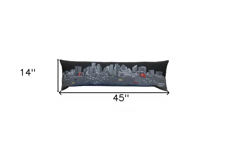 14" X 45" Black Gray and White Hometown Pride Wool Lumbar Throw Pillow