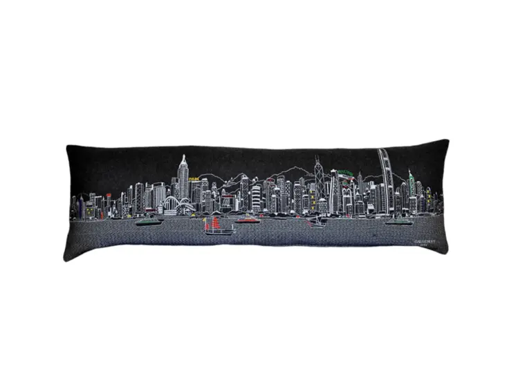 14" X 45" Black Gray and White Hometown Pride Wool Lumbar Throw Pillow