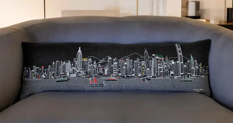14" X 45" Black Gray and White Hometown Pride Wool Lumbar Throw Pillow