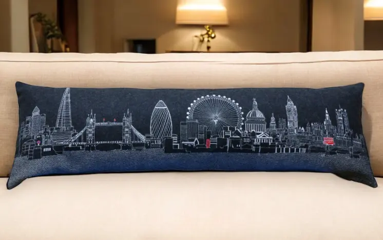 14" X 45" Black Gray and White London Hometown Pride Wool Lumbar Throw Pillow