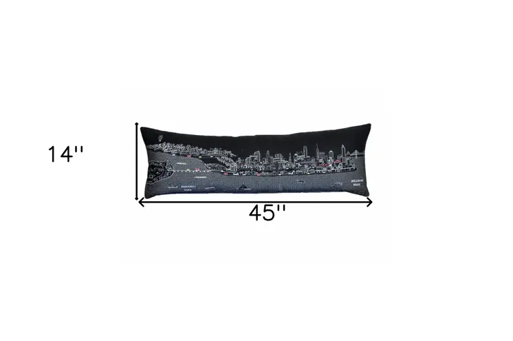 46" Black Philadelphia Nighttime Skyline Lumbar Decorative Pillow