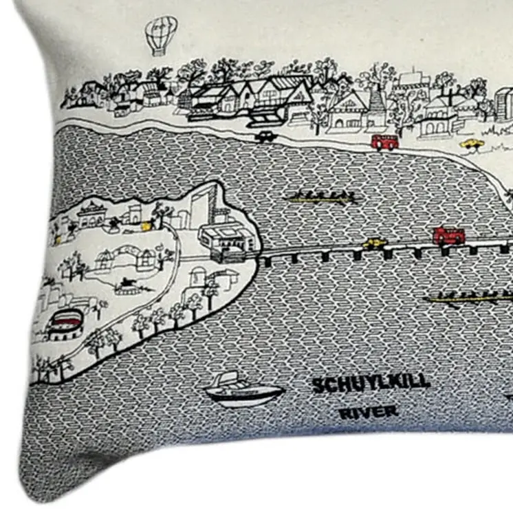 46" White Philadelphia Daylight Skyline Lumbar Decorative Pillow