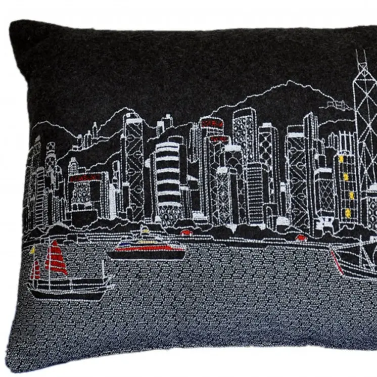 14" X 24" Black Gray and White Hometown Pride Wool Lumbar Throw Pillow