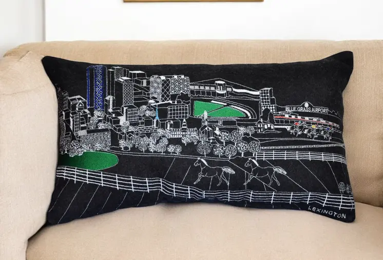 14" X 24" Black Gray and White Hometown Pride Wool Lumbar Throw Pillow
