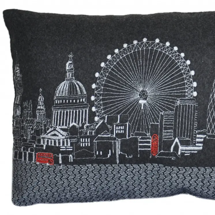 14" X 24" Black Gray and White Hometown Pride Wool Lumbar Throw Pillow