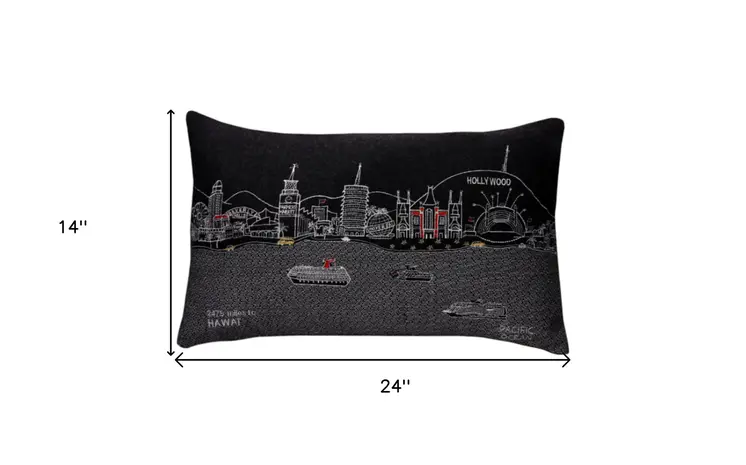 14" X 24" Black Gray and White Hometown Pride Wool Lumbar Throw Pillow