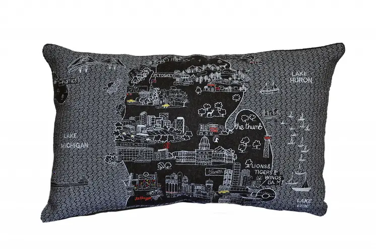 14" X 24" Black Gray and White Hometown Pride Wool Lumbar Throw Pillow