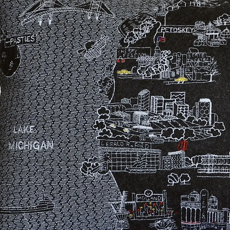 14" X 24" Black Gray and White Hometown Pride Wool Lumbar Throw Pillow