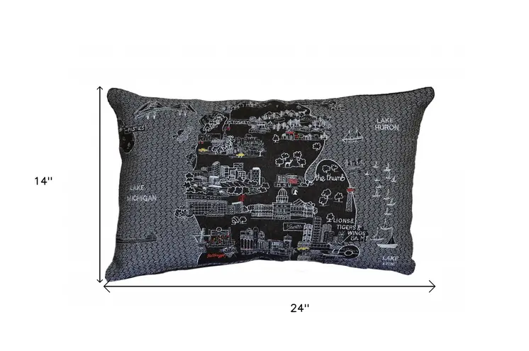 14" X 24" Black Gray and White Hometown Pride Wool Lumbar Throw Pillow