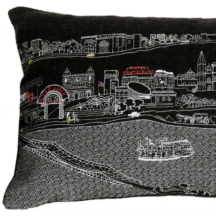 14" X 24" Black Gray and White Hometown Pride Wool Lumbar Throw Pillow