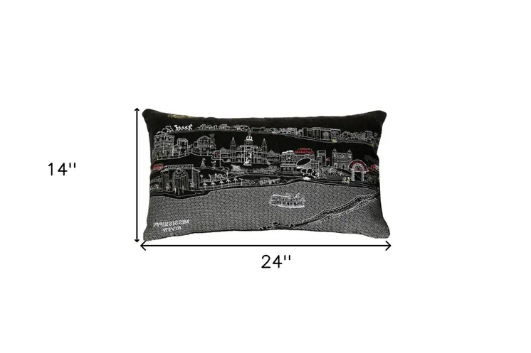 14" X 24" Black Gray and White Hometown Pride Wool Lumbar Throw Pillow