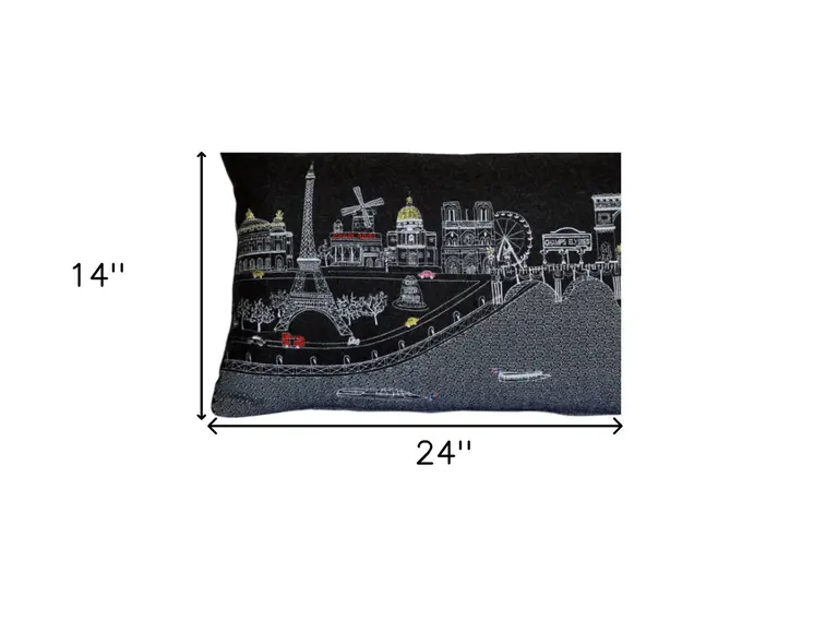 14" X 24" Black Gray and White Hometown Pride Wool Lumbar Throw Pillow