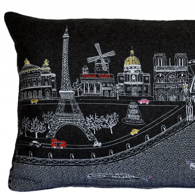 14" X 24" Black Gray and White Hometown Pride Wool Lumbar Throw Pillow
