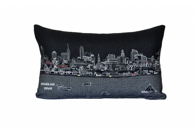 14" X 24" Black Gray and White Hometown Pride Wool Lumbar Throw Pillow