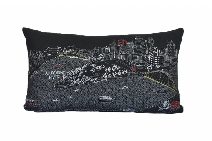 14" X 24" Black Gray and White Hometown Pride Wool Lumbar Throw Pillow
