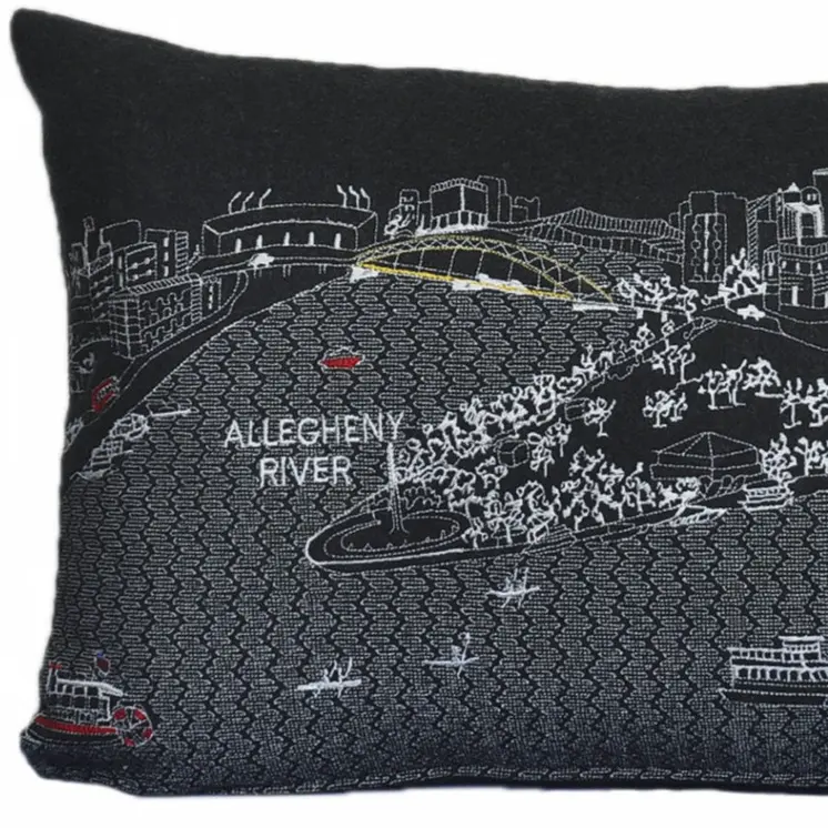 14" X 24" Black Gray and White Hometown Pride Wool Lumbar Throw Pillow