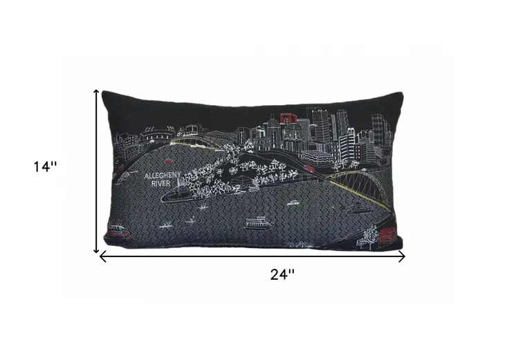 14" X 24" Black Gray and White Hometown Pride Wool Lumbar Throw Pillow