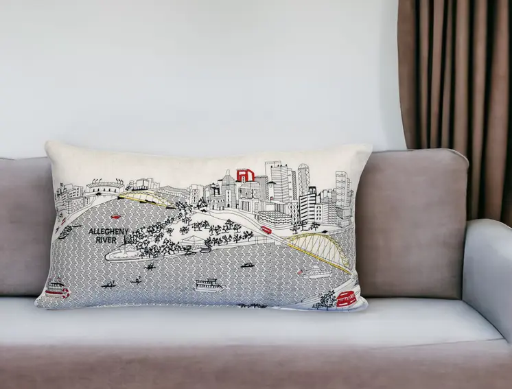 14" X 24" Cream Hometown Pride Wool Lumbar Throw Pillow