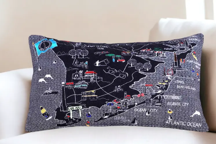 25" Black Jersey Shore Nighttime Skyline Lumbar Decorative Pillow