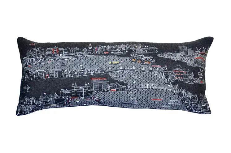 14" X 35" Black Gray and White Hometown Pride Wool Lumbar Throw Pillow
