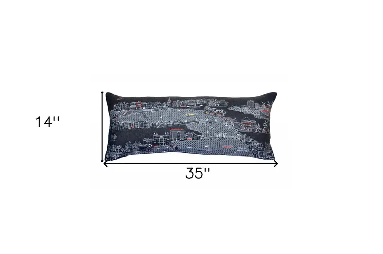 14" X 35" Black Gray and White Hometown Pride Wool Lumbar Throw Pillow