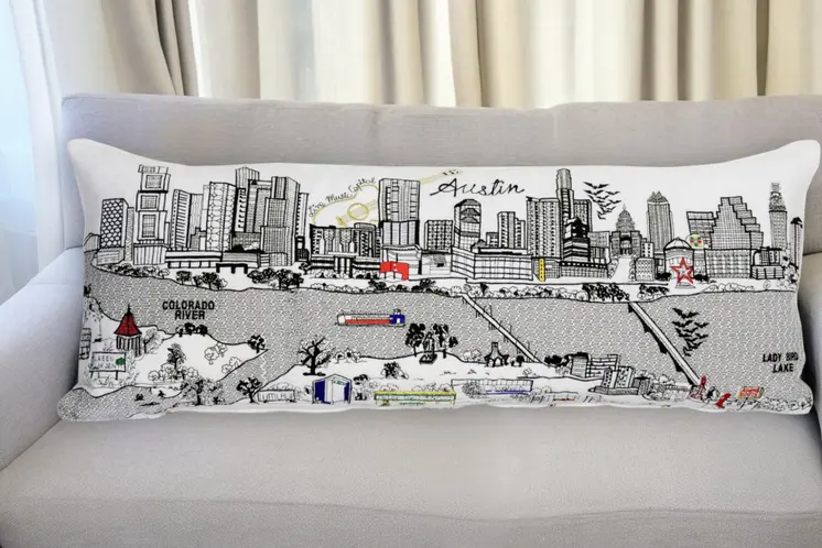 35" White Austin Daylight Skyline Lumbar Decorative Pillow