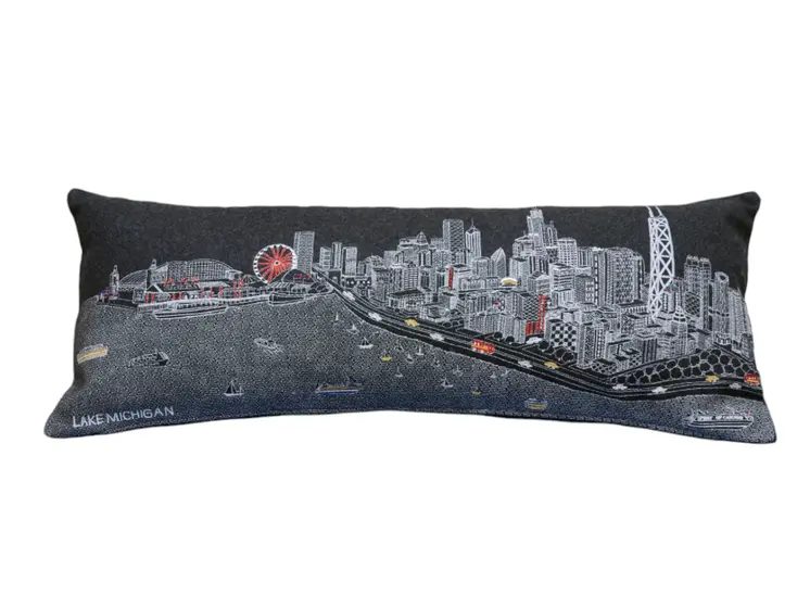 14" X 35" Black Gray and White Hometown Pride Wool Lumbar Throw Pillow