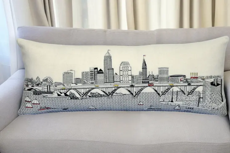 35" White Cleveland Daylight Skyline Lumbar Decorative Pillow