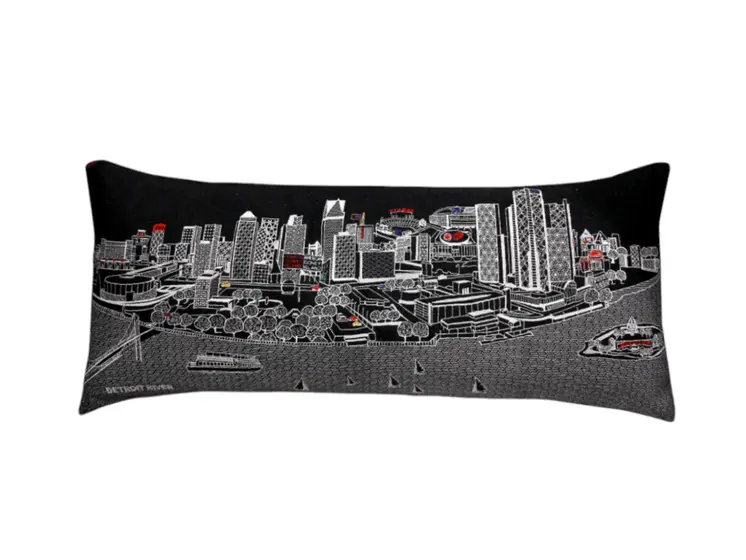 14" X 35" Black Gray and White Hometown Pride Wool Lumbar Throw Pillow