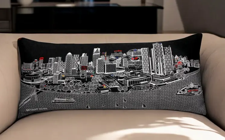 14" X 35" Black Gray and White Hometown Pride Wool Lumbar Throw Pillow