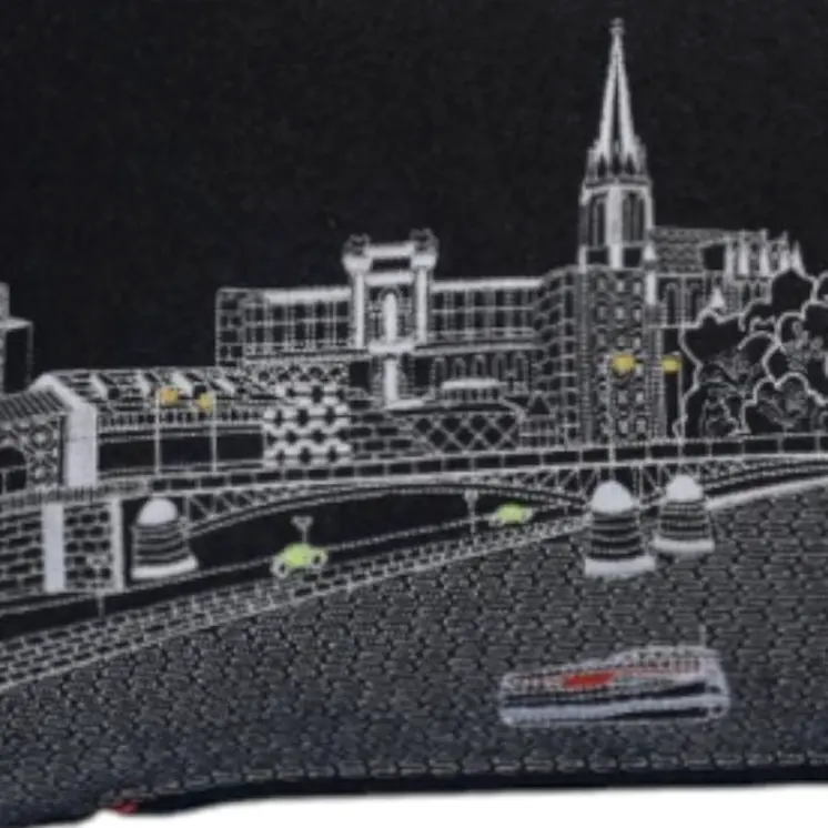14" X 35" Black Gray and White Hometown Pride Wool Lumbar Throw Pillow
