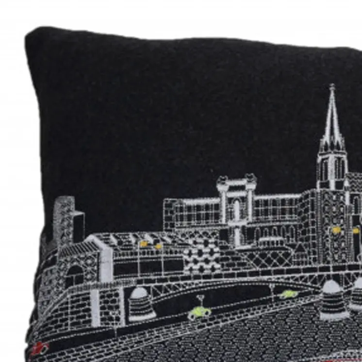 14" X 35" Black Gray and White Hometown Pride Wool Lumbar Throw Pillow