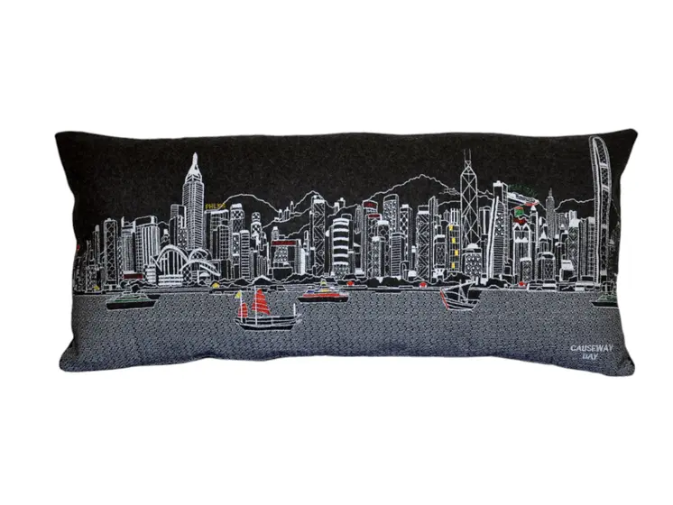 14" X 35" Black Gray and White Hometown Pride Wool Lumbar Throw Pillow