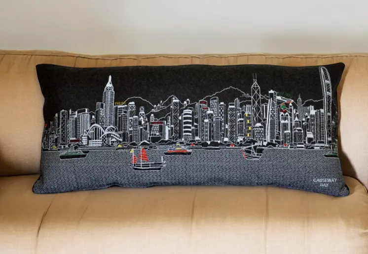 14" X 35" Black Gray and White Hometown Pride Wool Lumbar Throw Pillow