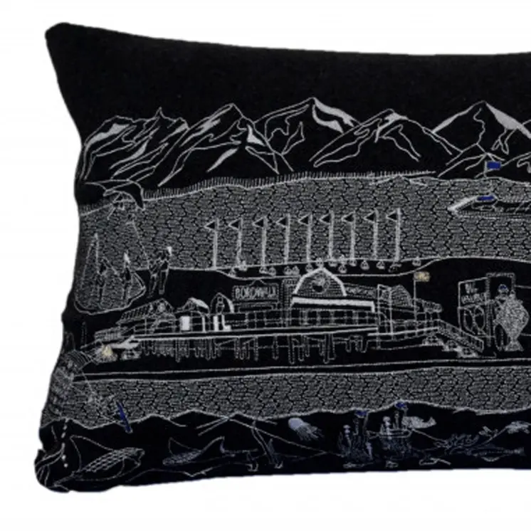 14" X 35" Black Gray and White Hometown Pride Wool Lumbar Throw Pillow