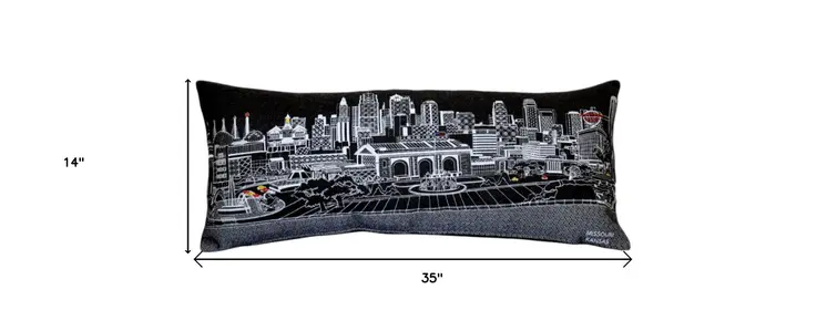14" X 35" Black Gray and White Hometown Pride Wool Lumbar Throw Pillow