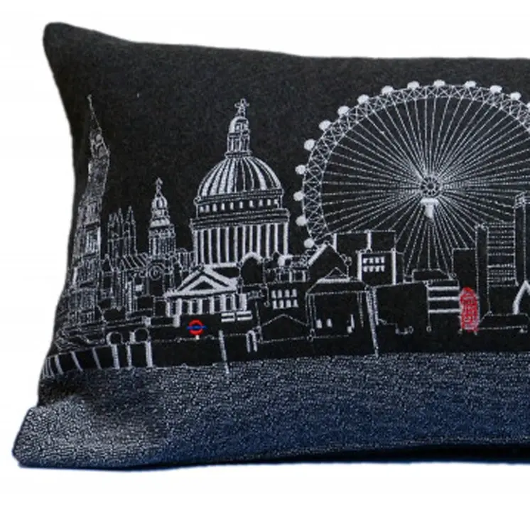 14" X 35" Black Gray and White Hometown Pride Wool Lumbar Throw Pillow
