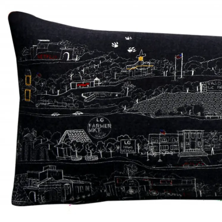 14" X 35" Black Gray and White Hometown Pride Wool Lumbar Throw Pillow