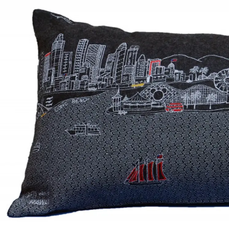 14" X 35" Black Gray and White Hometown Pride Wool Lumbar Throw Pillow