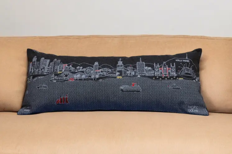 14" X 35" Black Gray and White Hometown Pride Wool Lumbar Throw Pillow