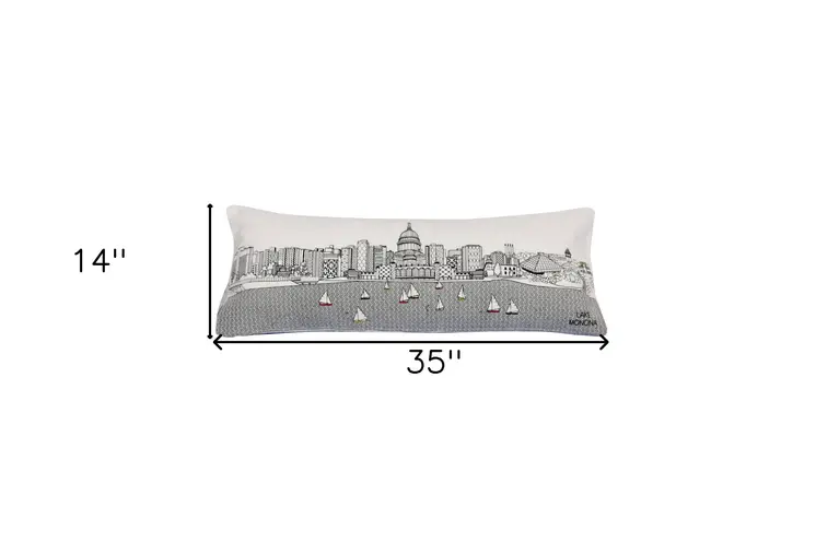 14" X 35" Cream Hometown Pride Wool Lumbar Throw Pillow